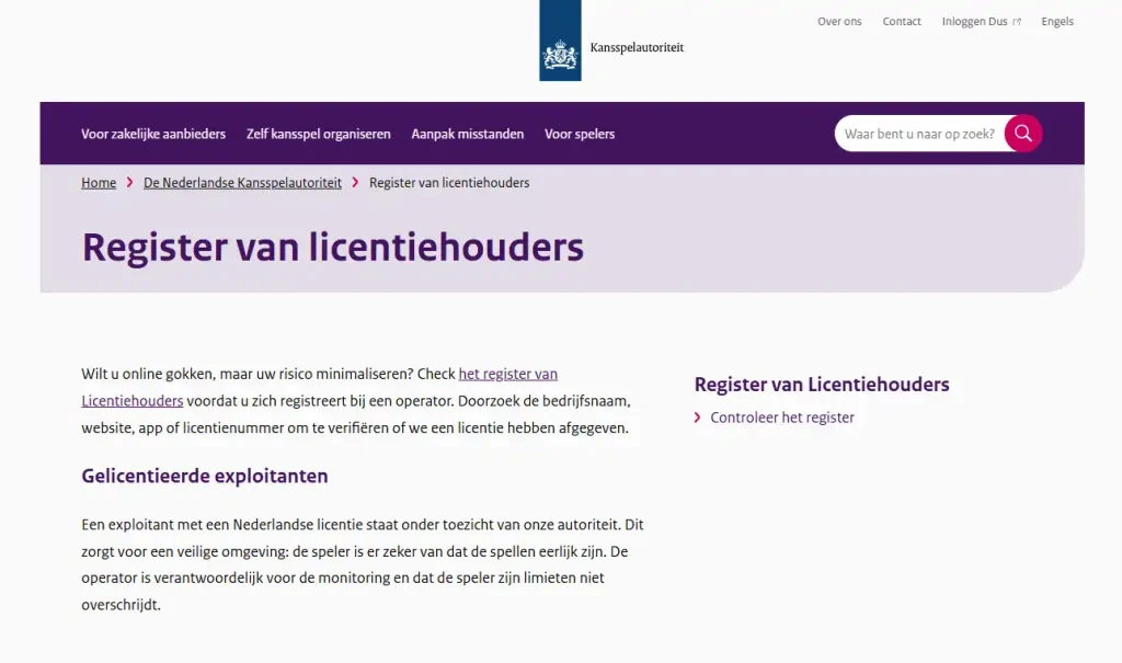Kansspelautoriteit vergunningenregister met zoekcontrole voor Ladbrokes