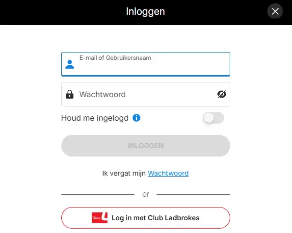 Ladbrokes registratie- of accountverificatiescherm